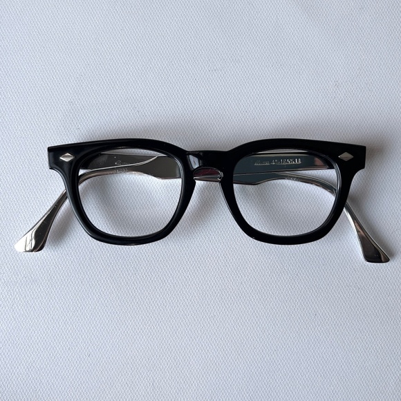 Vintage Eyeglasses Horn Rim Mid Century Frames Aluminum Chrome Temples ESO 1950s - Picture 10 of 17